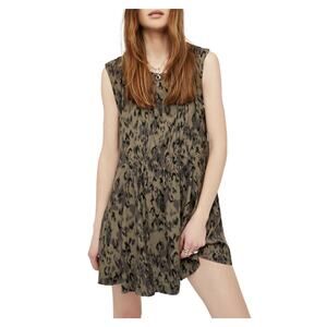 Free People Dress Womens XS Fake Love Printed Cap Sleeve‎ Mini Green Black